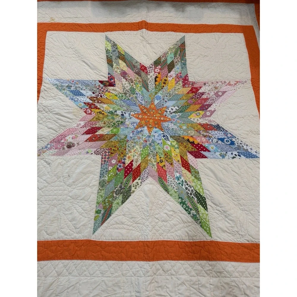 Gorgeous Vintage Lone Star Quilt Handmade 69x87 Prairie Edge Vibrant From Kansas